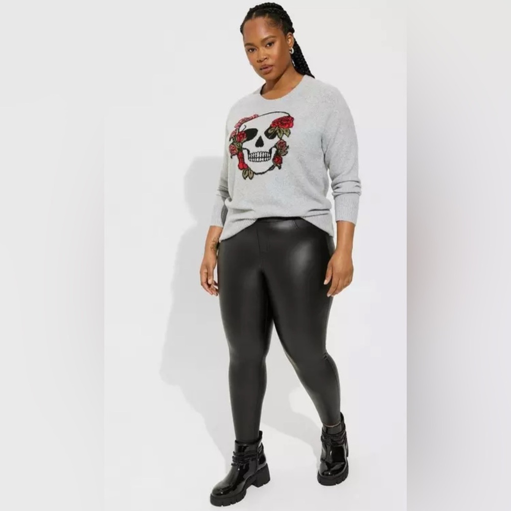Torrid Gray Sweater with Skull and Red Rose Design - Picture 2 of 10